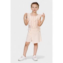 Burç Bebe Kız Çocuk Yazlık Şort Takım Çizgili Fırfırlı Şık Kombin