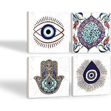 Nazar, Çini Sanatı, Fatma Ana Eli  Taş Bardak Altlığı Seti - 4 Parça - Dekoratif, Rustik Mutfak Aksesuarı, 10X10 Cm, Kaydırmaz Tabanlı, Şık ve Dayanıklı SC410