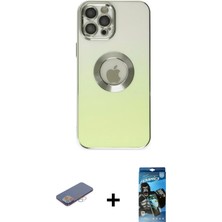 Cepte Toptan iPhone 12 Pro Max Kutup Yansıma Özel Seri - Siyah 34D Izgaralı Cam + Pembe Renkli Kamera Lens Koruma Cam