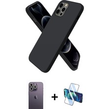 Cepte Toptan iPhone 12 Pro Max Kozmos Yansıma Özel Seri - Siyah 3D Antistatik Seramik Nano Ekran Koruyucu + Beyaz Neon Fosforlu Kamera Lens