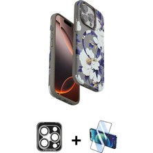 Cepte Toptan iPhone 15 Pro Max Siluet Doku - Siyah 3D Antistatik Seramik Nano Ekran Koruyucu + Gümüş Pvd Metal Kamera Lens