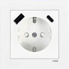 55 Beyaz USB Type A ve C ve Topraklı Priz Çarpma Karşıtı C1 Mekanizma Çabuk Bağlantı