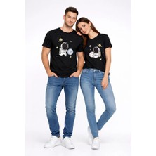 Nevermind Sevgili Kombini Astronot Baskılı Çift Tişört Oversize Unisex Partner Tişört 2’li Set