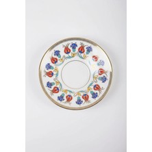 İpek Porselen 6 Kişilik Kırmızı Dik Lale Desen Yaldızlı Çay Tabağı 12CM