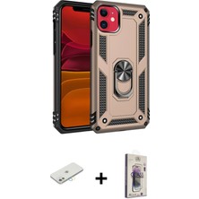 Cepte Toptan iPhone 11 Ahenk Klasik Koleksiyonu - Siyah Bilvis 3D Cam Ekran Koruyucu + Sarı Renkli Kamera Lens Koruma Cam