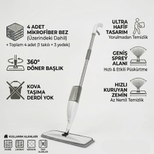 Nobera Profesyonel Sprey Mop – Su Püskürtmeli Temizlik Paspası 360° Döner Başlık 350 ml Su Hazneli | 4 Bezli Set
