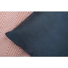 Süet Dokulu Mermer Damar Desenli Petrol Rengi Kırlent Kılıfı