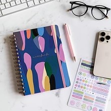 Uravas Store Paperora A5 Spiralli Sert Kapak Lastikli Düz - Çizgisiz Not Defteri Lacivert Damla