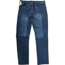 Egecan Kuşaklı Dikiş Detaylı Kız Çocuk Mavi Kot Pantolon 2426