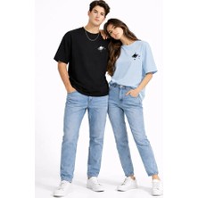 NEVERMIND Sevgili Kombini Minimal Uzay Gezegen Baskılı Çift Tişört Oversize Unisex Partner Tişört 2'li Set