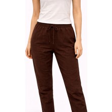 Vena Alian Beli Lastikli Beach %100 Keten Pantolon-Kahverengi