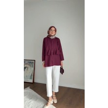 RFK Butik Kadın Alerli Seyyar Kemerli Poplin Gömlek Tunik - Bordo