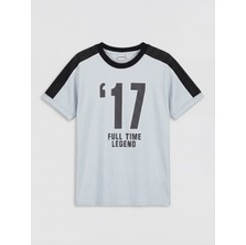 LC Waikiki Lcw Kids Gri Bisiklet Yaka Baskılı Erkek Çocuk Tişört