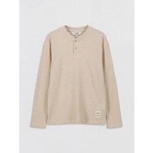 LC Waikiki Lcw Kids Bej Bisiklet Yaka Erkek Çocuk Dokulu Tişört