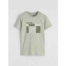LC Waikiki Lc Waıkıkı Gri Bisiklet Yaka Baskılı Erkek Çocuk Tişört