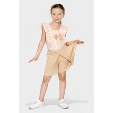 Burç Bebe Kız Çocuk Yazlık Şort Takım Çizgili Fırfırlı Şık Kombin