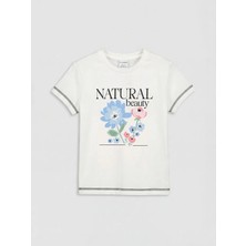 LC Waikiki Lcw Eco Beyaz Bisiklet Yaka Çiçek Baskılı Kız Çocuk Tişört