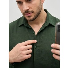 Zenvia Erkek Aerobin Kumaş Oversize 4 Mevsim Uzun Kollu Rahat Kalıp Gömlek - Haki