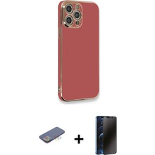 Cepte Toptan iPhone 12 Pro Yankı Serisi - Siyah 3D Antistatik Hayalet Cam Ekran Koruyucu + Mavi Renkli Kamera Lens Koruma Cam