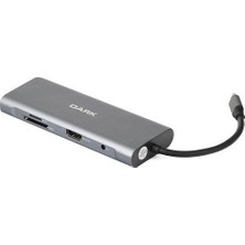 Dark Usb 3.1 Type C 9 İn 1 Ethernet - Hdmi - Tf Sd Kart Okuyucu - Usb 3.0 - Kulaklık Çevirici Hub