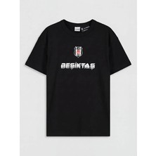 LC Waikiki Lcw Kids Siyah Bisiklet Yaka Beşiktaş Baskılı Erkek Çocuk Tişört