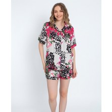 Ens Group Avm Kadın Karışık Desenli Kısa Kollu Düğmeli Şortlu Pijama Takımı Yazlık Ev Giyim