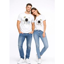 Nevermind Sevgili Kombini Astronot Baskılı Çift Tişört Oversize Unisex Partner Tişört 2’li Set