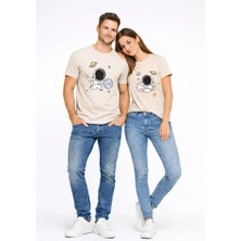 Nevermind Sevgili Kombini Astronot Baskılı Çift Tişört Oversize Unisex Partner Tişört 2’li Set