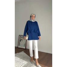 RFK Butik Kadın Alerli Seyyar Kemerli Poplin Gömlek Tunik - Lacivert
