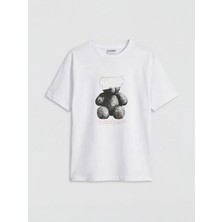 LC Waikiki Lcw Kids Beyaz Bisiklet Yaka Ayı Baskılı Kız Çocuk Tişört