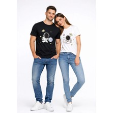 Nevermind Sevgili Kombini Astronot Baskılı Çift Tişört Oversize Unisex Partner Tişört 2’li Set