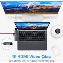 7 In 1 Type C Hub  Pro 14 16 M1 M2 M3 M4 ve  Air 13 15 M1 M2 M3 M4 Uyumlu 4K HDMI 100W Pd Thunderbolt 3 USB 3.0 Sd Microsd Gri