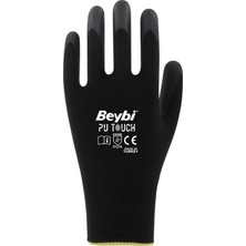 Beybi 9 Beden İş Eldiveni Poliüretan Kaplı Pu Touch Siyah Montaj Eldiveni (12 Li Paket)