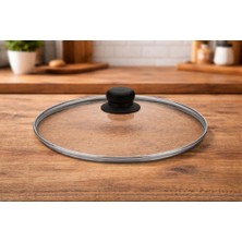 Abnturk 32 cm Temperli Isıya Dayanıklı Tencere Tava Uyumlu Cam Kapak