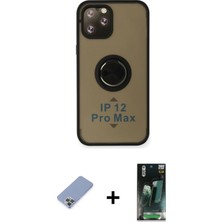 Cepte Toptan iPhone 12 Pro Yörünge Çizgi - Siyah 360 Mat Full Body Arka Koruyucu + Koyu Yeşil Metal Kamera Lens Koruma Cam