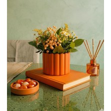 E.M.S Turuncu Çubuk Desen Saksı Sukulent Saksısı Menekşe Saksısı Dekoratif Saksı 7,5 x 10 Cm.