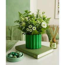 E.M.S Yeşil  Çubuk Desen Saksı Sukulent Saksısı Menekşe Saksısı Dekoratif Saksı 7,5 x 10 Cm.