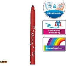 Bıc Kids Kid Couleur Ultra Yıkanabilir Keçeli Boya Kalemi 12 Renk, Kolayca Çoğu Kumaştan Çıkar, Su Bazlı Keçeli Kalem