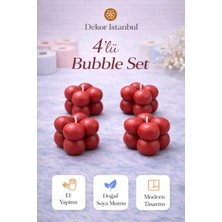 Dekor İstanbul Bubble Mum 4’lü Set Kırmızı | El Yapımı Doğal Soya Mumu | Dekoratif Modern Mum