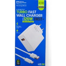 Alpotekno ACL 120W Turbo Hızlı Şarj Adaptörü USB-A + Type-C Kablo 1M | Süper Fast Charger 3X Hızlı Şarj Başlığı