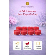 Dekor İstanbul 8’li Kırmızı Sert Kapsül Mum Seti Doğal Soya El Yapımı Dekoratif Modern Hediye