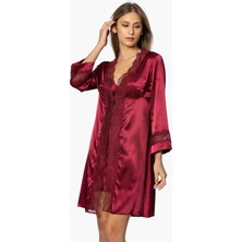 Pierre Cardin 6'lı Saten Gecelik Sabahlık Çeyiz Seti 6010 Bordo