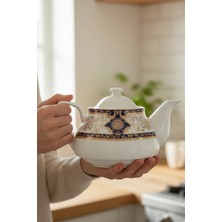 İpek Porselen Lacivert Altın Yaldızlı Porselen Demlik Saray Desen 650 ml