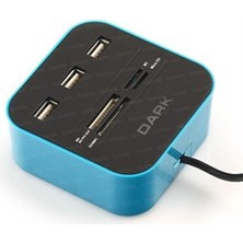 Dark Ucr202 Usb Microsd-Sd-Mmc-M2-Ms Pro Duo Kart Okuyuculu Usb Çoklayıcı Mavi