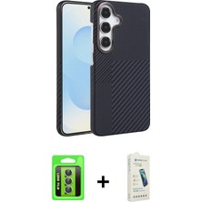 Cepte Toptan Galaxy S25 Fe Doruk Serisi - Şeffaf Pasifik Cam Ekran Koruyucu + Yeşil Raze Metal Kamera Lens