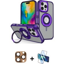 Cepte Toptan iPhone 16 Pro Max Nova Minimal Serisi - Siyah 3D Antistatik Cam Ekran Koruyucu + Çöl Titanyum Pers Alüminyum Kamera Lens