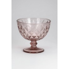 İpek Porselen 6 Kişilik Mürdüm Renkli Kabartma Baklava Desenli Cam Dondurmalık Seti 300 ml