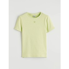 LC Waikiki Lcw Kids Yeşil Bisiklet Yaka Nakışlı Kız Çocuk Tişört