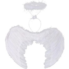 MegaSepet Beyaz Renkli Tüylü Bebek Melek Kanadı ve Tacı 30X45 cm