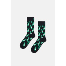 Happy Socks - Erkek Siyah Cam Şişe Desenli Çorap